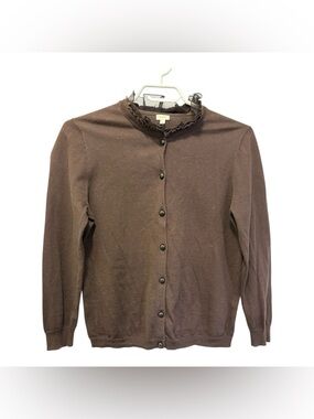 J. Crew Chocolate Brown Ruffled Cardigan